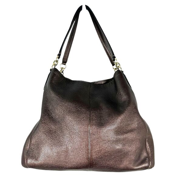 Coach Madison Phoebe Pebbled Leather 3 Compartment Purple Brown Shoulder Bag - Picture 2 of 11